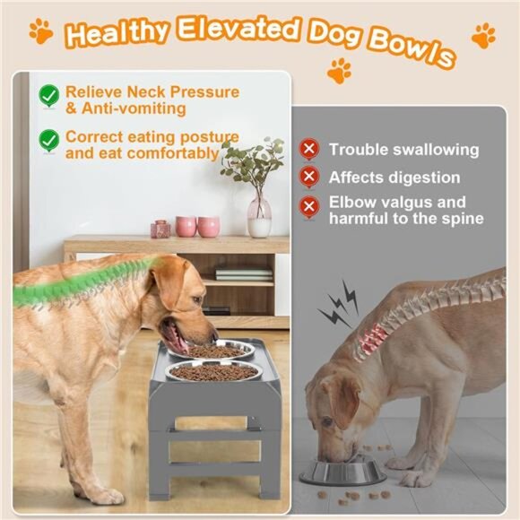 Elevated Dog Bowls, 4 Height Adjustable Raised Dog Bowl Stand with 2 Thick 50oz - Picture 3 of 7